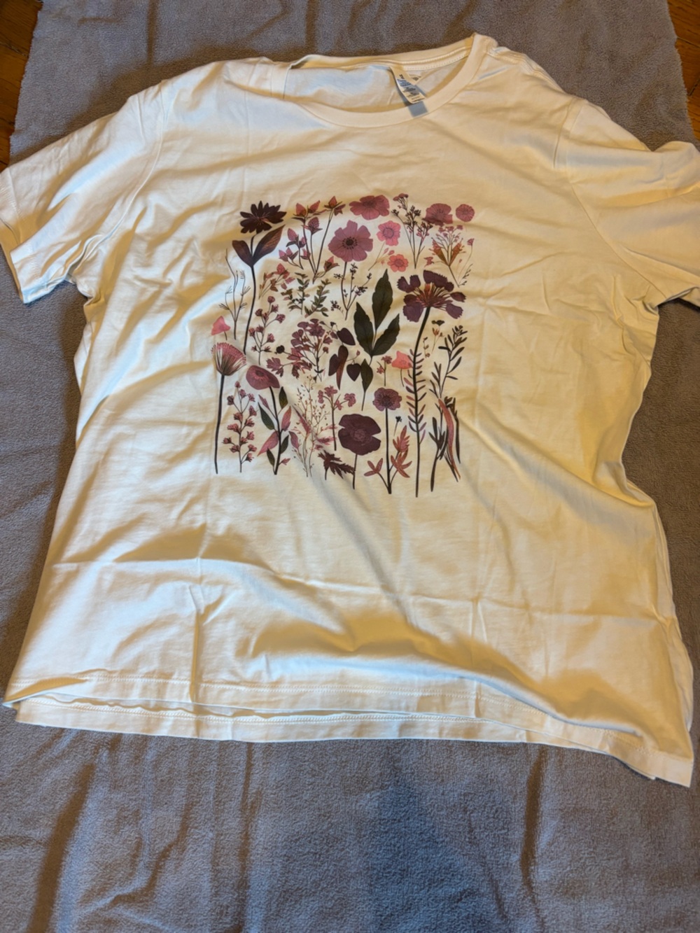 Women's White Short Sleeve Tee with Pink Floral Print